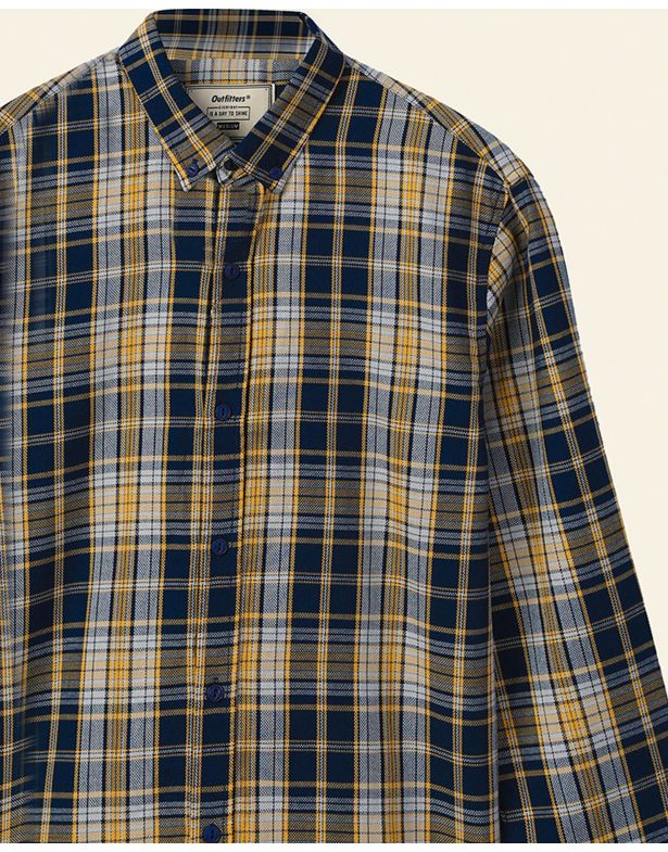 Checkered Button Down Shirt NVY Yel (M)